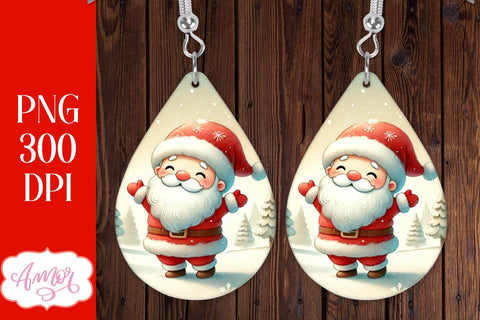Christmas teardrop earring sublimation design | Santa earring Sublimation Amorclipart 