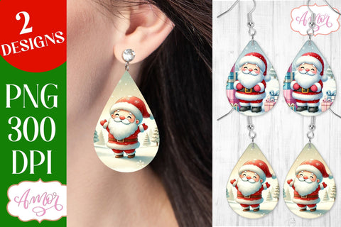 Christmas teardrop earring sublimation design | Santa earring Sublimation Amorclipart 