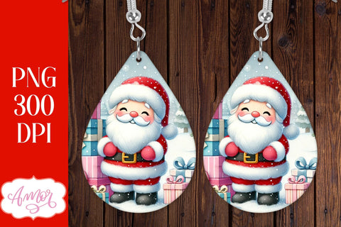 Christmas teardrop earring sublimation design | Santa earring Sublimation Amorclipart 