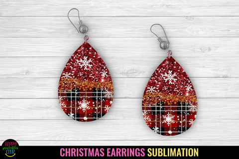 Christmas Teardrop Earrings Sublimation I Christmas Earrings PNG Sublimation Happy Printables Club 
