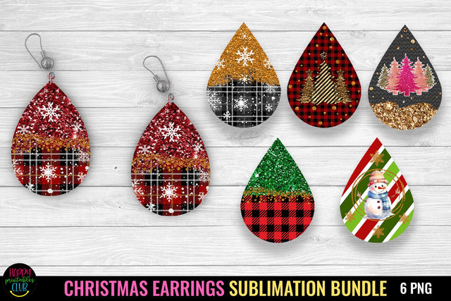 Christmas Teardrop Earrings Sublimation I Christmas Earrings PNG Sublimation Happy Printables Club 