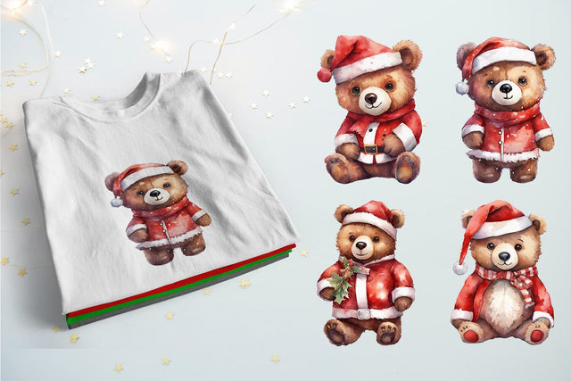 Christmas Teddy Bear Clipart PNG Files SVG zafrans studio 
