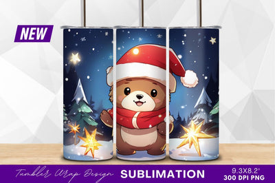 Christmas teddy bear in snowy forest scene Sublimation Regulrcrative 