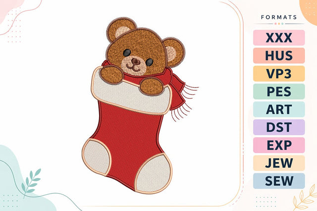 Christmas Teddy Bear in Stocking Embroidery Design Embroidery/Applique DESIGNS sg embroidery 