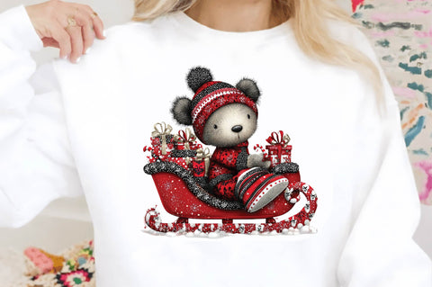 Christmas Teddy Bear Sleigh Clipart Sublimation SVGArt 