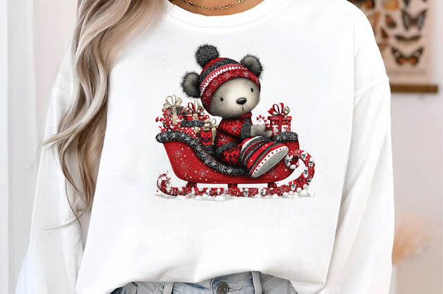Christmas Teddy Bear Sleigh Clipart Sublimation SVGArt 