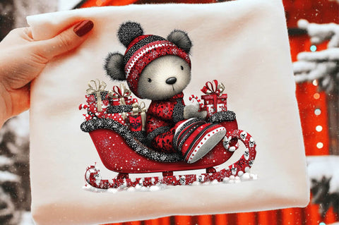 Christmas Teddy Bear Sleigh Clipart Sublimation SVGArt 