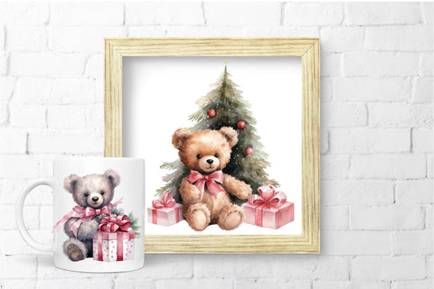 Christmas Teddy Bear Watercolor Clipart & Sublimation Sublimation OrangeBrushStudio 