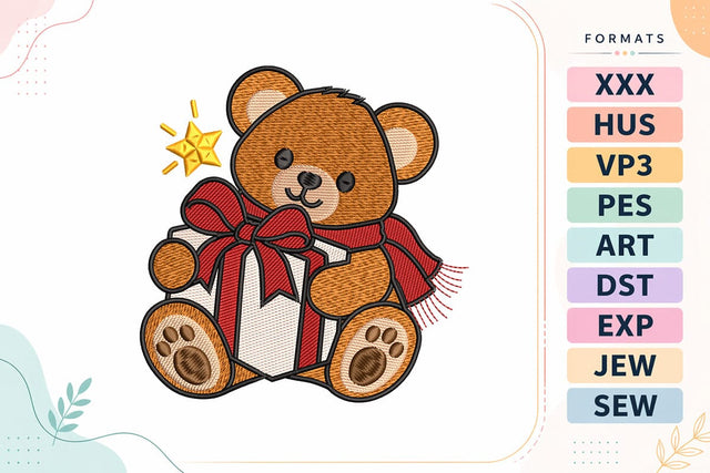 Christmas Teddy Bear with Gift Machine Embroidery Design Embroidery/Applique DESIGNS sg embroidery 