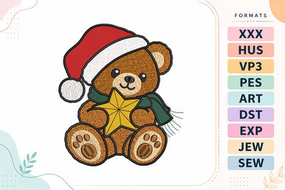 Christmas Teddy Bear with Star Machine Embroidery Design Embroidery/Applique DESIGNS sg embroidery 