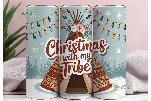 Christmas Teepee Tribe 20oz Tumbler Wrap Sublimation PixelChick 