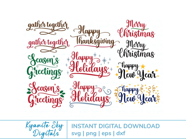 Christmas Thanksgiving New Year SVG winter holidays title bundle SVG Kyanite Sky Digitals 