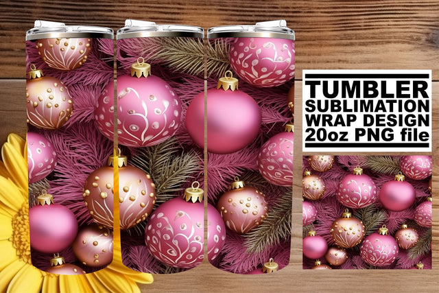 Christmas Theme Tumbler Wrap - Festive 3D Ornaments 20oz Sublimation afrosvg 