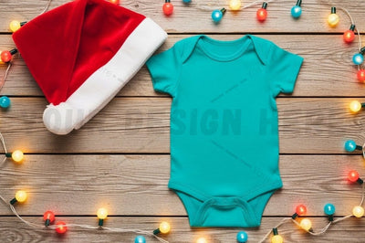 Christmas themed baby onesie with santa hat Mock Up Photo Designangry 