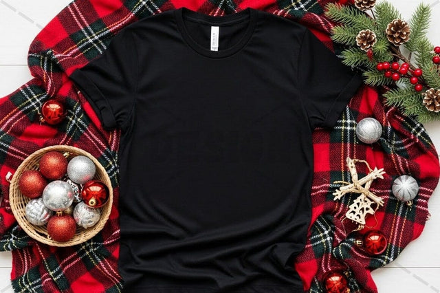 Christmas-themed black t-shirt mockup Mock Up Photo Designangry 