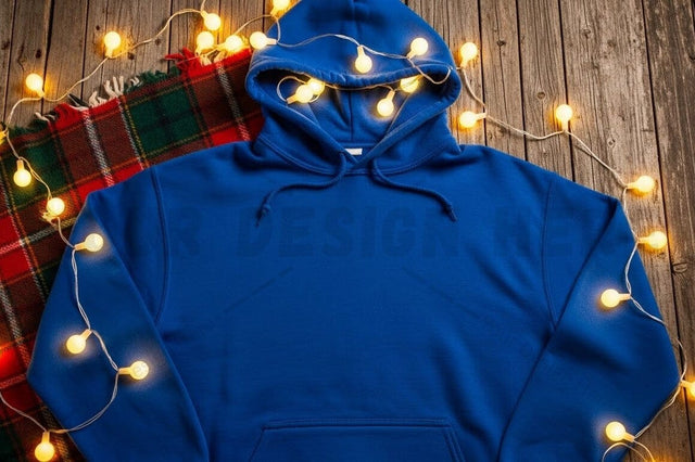 Christmas-themed blue hoodie Mock Up Photo Designangry 