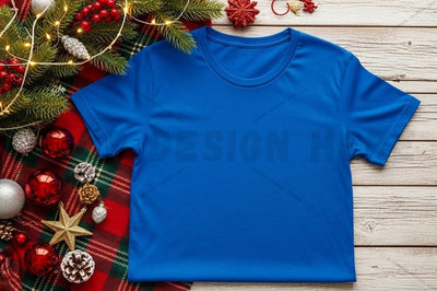 Christmas-themed blue t-shirt mockup Mock Up Photo Designangry 