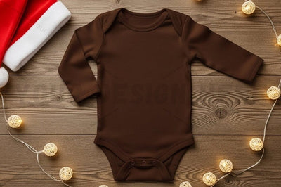 Christmas themed brown baby onesie Mock Up Photo Designangry 
