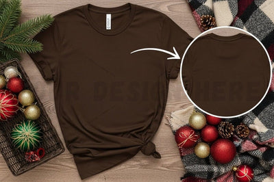 Christmas-themed brown t-shirt mockup Mock Up Photo Designangry 