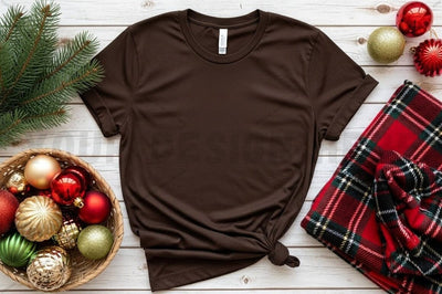 Christmas-themed brown t-shirt mockup Mock Up Photo Designangry 