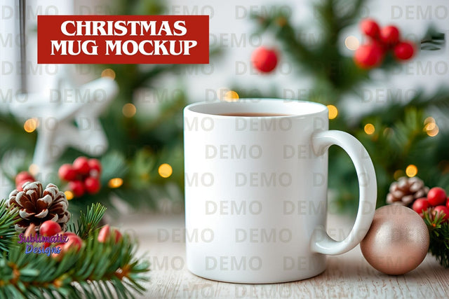 Christmas-Themed Coffee Mug Mockup Mock Up Photo Sublimatiz Designs 