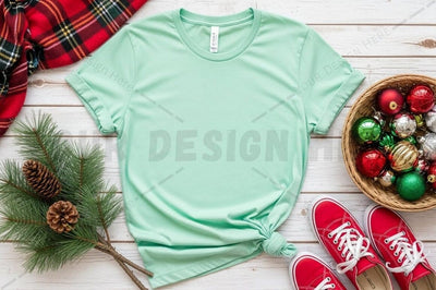 Christmas-themed light green t-shirt mockup Mock Up Photo Designangry 