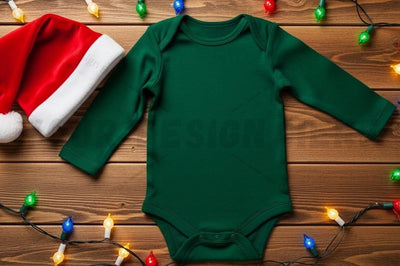 Christmas themed long sleeve baby bodysuit Mock Up Photo Designangry 