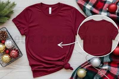 Christmas-themed maroon t-shirt mockup Mock Up Photo Designangry 