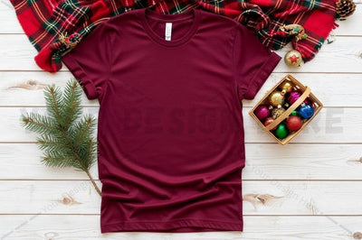Christmas-themed maroon t-shirt mockup Mock Up Photo Designangry 