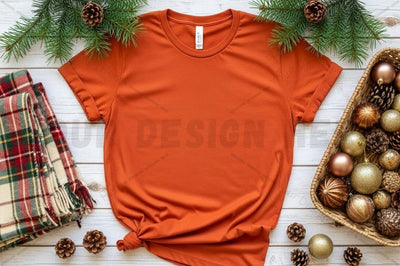 Christmas-themed orange t-shirt mockup Mock Up Photo Designangry 