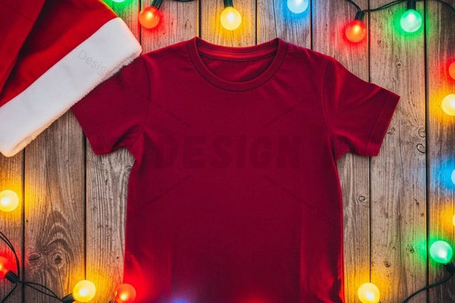Christmas-themed red t-shirt mockup Mock Up Photo Designangry 