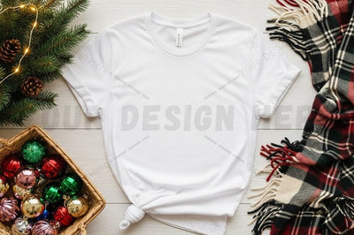 Christmas-themed white t-shirt mockup Mock Up Photo Designangry 
