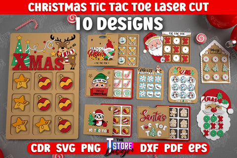 Christmas Tic Tac Toe Bundle | Noughts and Crosses | Classic Board Game | CNC Files SVG The T Store Design 