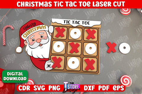 Christmas Tic Tac Toe Bundle | Noughts and Crosses | Classic Board Game | CNC Files SVG The T Store Design 