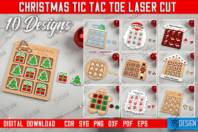 Christmas Tic Tac Toe Bundle | Noughts and Crosses | Classic Board Games | CNC Files SVG Fly Design 