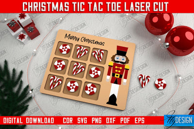 Christmas Tic Tac Toe | Noughts and Crosses | Classic Board Game | CNC File SVG Fly Design 