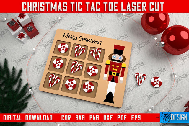 Christmas Tic Tac Toe | Noughts and Crosses | Classic Board Game | CNC File SVG Fly Design 
