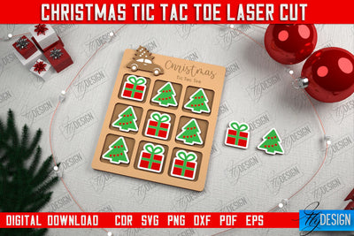 Christmas Tic Tac Toe | Noughts and Crosses | Classic Board Game | CNC File SVG Fly Design 