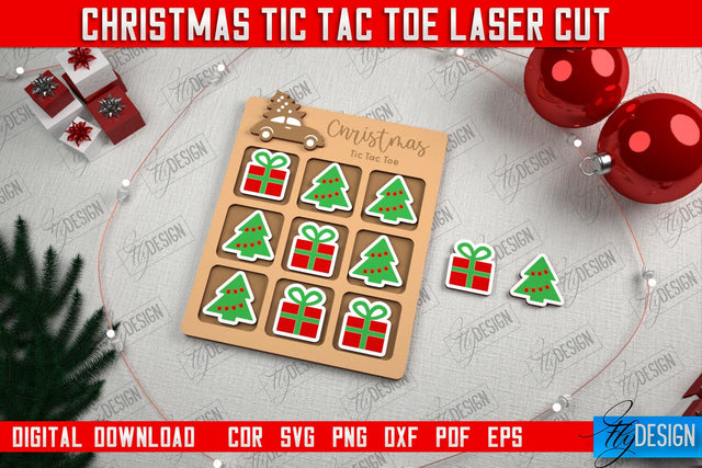 Christmas Tic Tac Toe | Noughts and Crosses | Classic Board Game | CNC File SVG Fly Design 