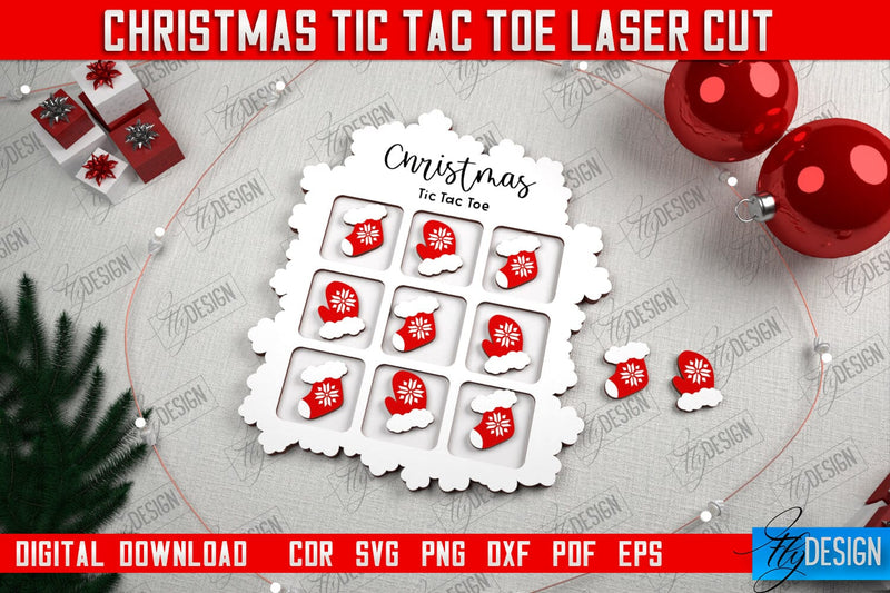 Christmas Tic Tac Toe | Noughts and Crosses | Classic Board Game | CNC File SVG Fly Design 