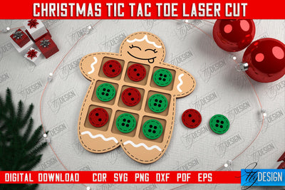 Christmas Tic Tac Toe | Noughts and Crosses | Classic Board Game | CNC File SVG Fly Design 