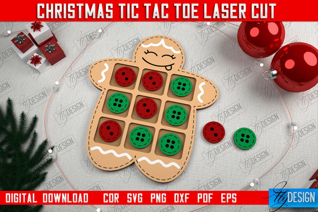 Christmas Tic Tac Toe | Noughts and Crosses | Classic Board Game | CNC File SVG Fly Design 