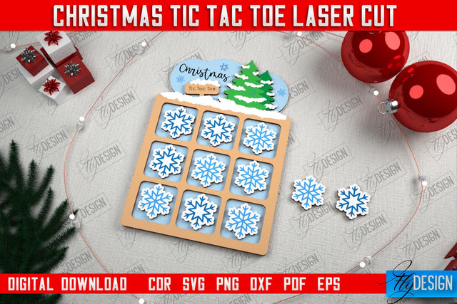 Christmas Tic Tac Toe | Noughts and Crosses | Classic Board Game | CNC File SVG Fly Design 