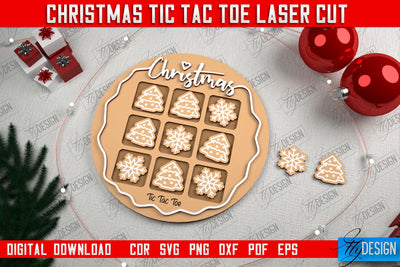 Christmas Tic Tac Toe | Noughts and Crosses | Classic Board Game | CNC File SVG Fly Design 