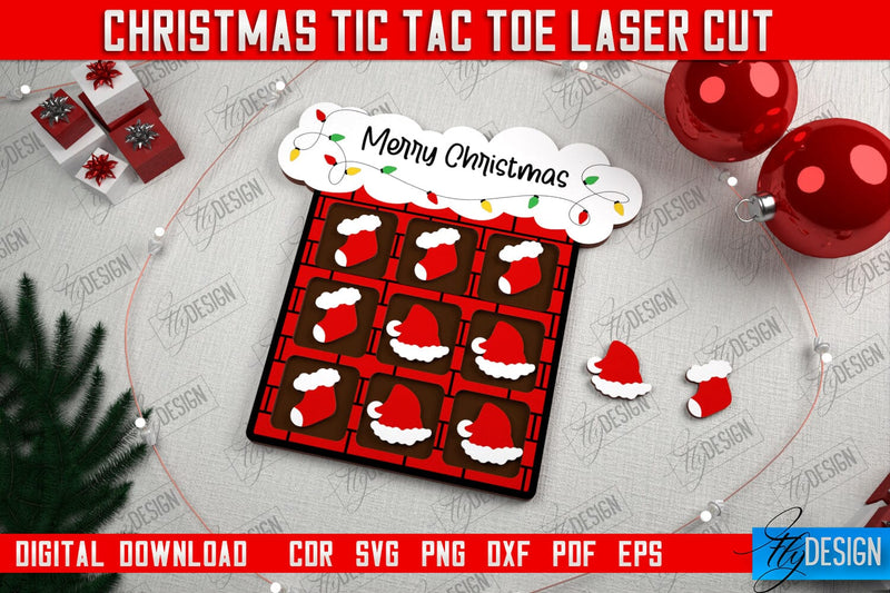 Christmas Tic Tac Toe | Noughts and Crosses | Classic Board Game | CNC File SVG Fly Design 