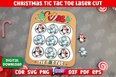 Christmas Tic Tac Toe | Noughts and Crosses | Classic Board Game | New Year | CNC File SVG The T Store Design 