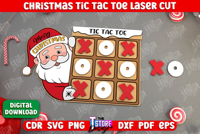 Christmas Tic Tac Toe | Noughts and Crosses | Classic Board Game | New Year | CNC File SVG The T Store Design 