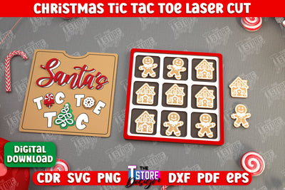 Christmas Tic Tac Toe | Noughts and Crosses | Classic Board Game | New Year | CNC File SVG The T Store Design 