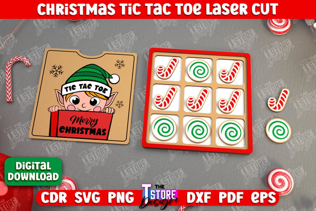 Christmas Tic Tac Toe | Noughts and Crosses | Classic Board Game | New Year | CNC File SVG The T Store Design 