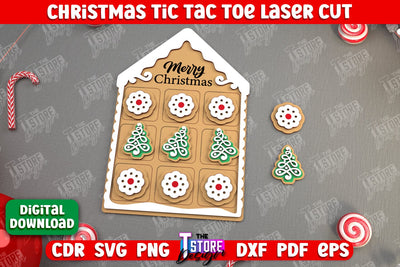 Christmas Tic Tac Toe | Noughts and Crosses | Classic Board Game | New Year | CNC File SVG The T Store Design 